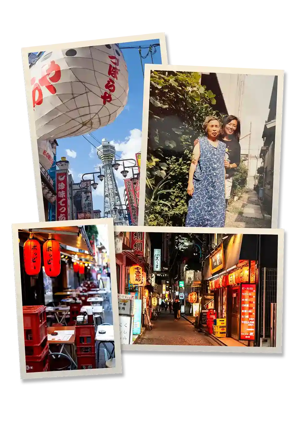 Photo montage featuring images of Japan, Mark's mother, and grandmother, illustrating the family story and inspiration behind Kiyoshi's Katsu House